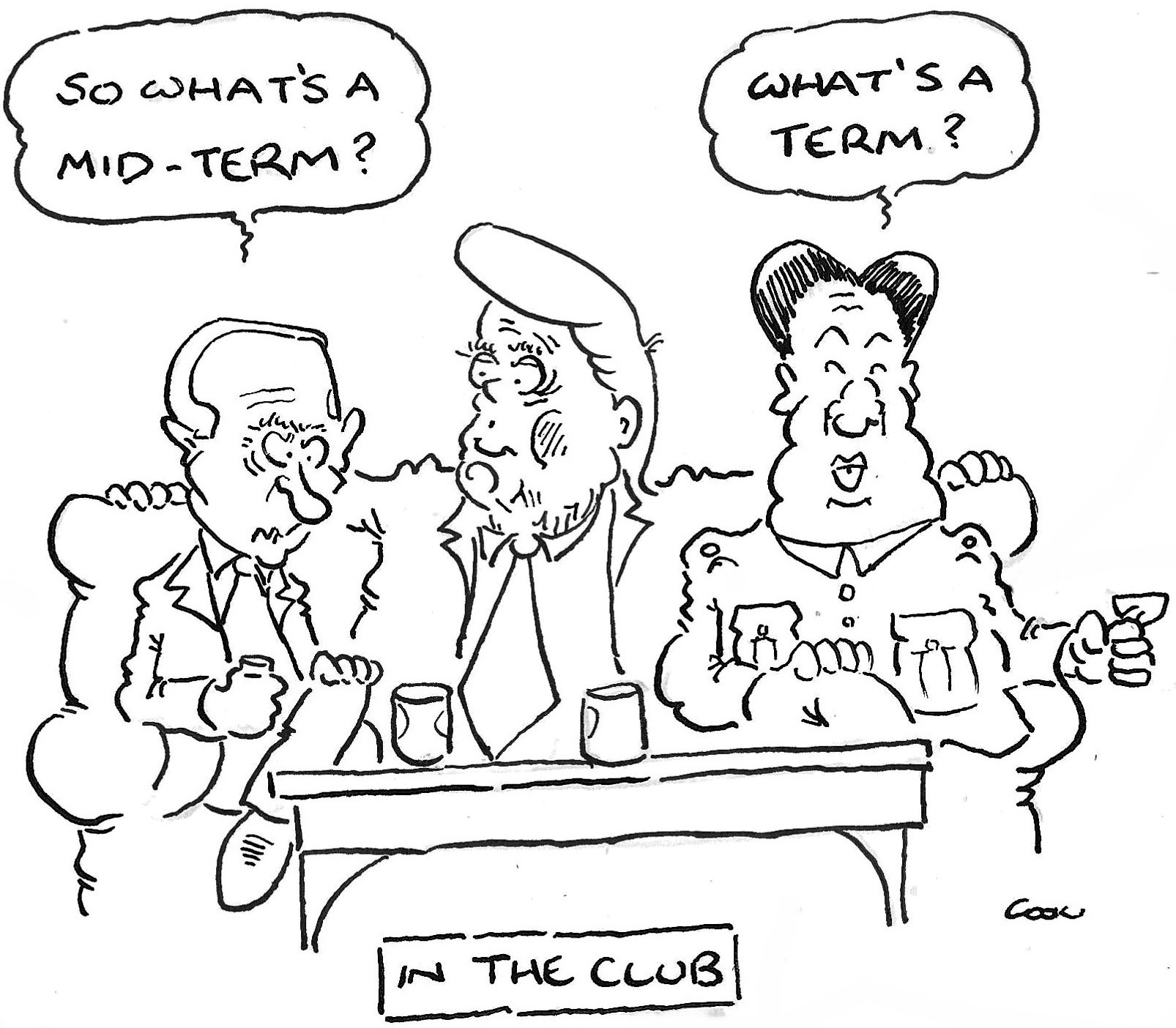 Patrick Cook cartoon: Putin, Trump and Xi discuss mid-terms and presidential terms.